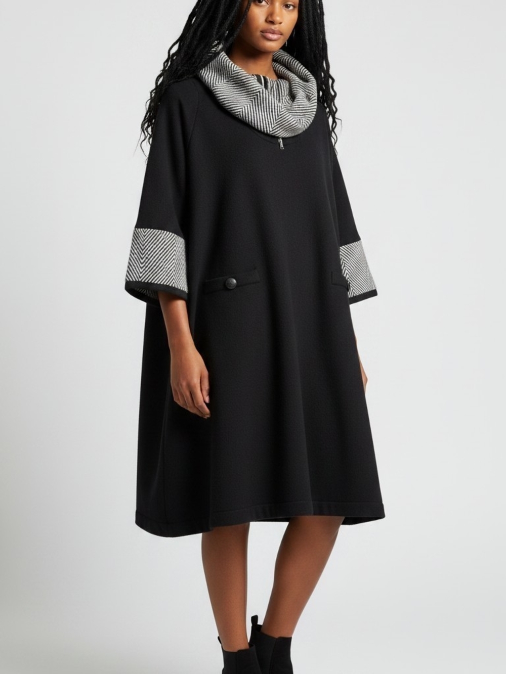 H by Halston Black Midi Dress with Herringbone Trim